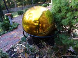 (BACKYD) STAND AND BALL; IRON GROUND PLANTER WITH MIRRORED YARD GAZING BALL- 44 IN H