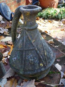 (BACKYD) YARD ART; 3 PCS. OF YARD ART- TERRACOTTA PITCHER- 16 IN H, CONCRETE PEDESTAL- 15 IN H AND