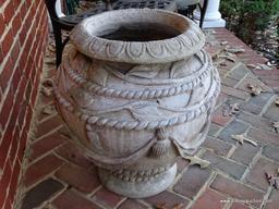 (FRONT-OUT) PLANTER; COMPOSITION EMBOSSED LEAF AND ROPE DRAPED PLANTER-20 IN DIA. X 24 IN