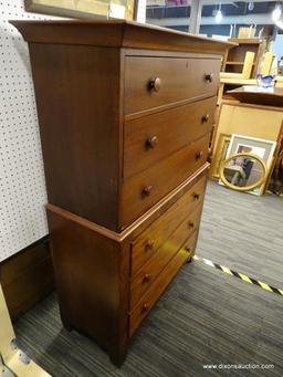 (R1) ANTIQUE EMPIRE MAHOGANY CHEST ON CHEST; TOP IS A MARRIAGE THAT WORKS WELL WITH BASE. BASE HAS 3