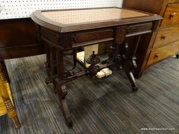 (R1) ANTIQUE WALNUT VICTORIAN MARBLE TOP CENTER TABLE WITH DRAWER; HIGHLY CARVED LEGS AND STRETCHER