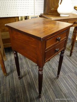 (R1) CONTEMPORARY NIGHTSTAND; MAHOGANY, 1940'S, 2-DRAWER NIGHTSTAND WITH REEDED LEGS. MEASURES 18 IN