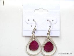 .925 STERLING AND RUBY EARRINGS: NEW 1 3/4" BEAUTIFUL FACETED NATURAL AFRICAN RED RUBY PENDANT. SRP