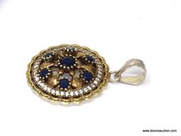 .925 & BRONZE MEDALLION PENDANT: NEW .925 & BRONZE 1 1/2" GORGEOUS MOROCCAN MADE BLUE SAPPHIRE