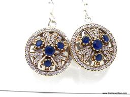 .925 & BRONZE MEDALLION EARRINGS: NEW .925 & BRONZE 1 2/8" GORGEOUS MOROCCAN MADE BLUE SAPPHIRE