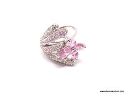 .925 TOURMALINE RING; NEW SPECTACULAR UNHEATED DESIGNER RING WITH A PINK TOURMALINE FLOWER DESIGN.