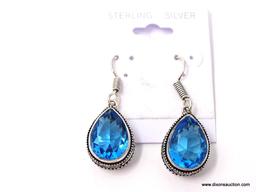 .925 TOPAZ EARRINGS; NEW 1 2/8" BEAUTIFUL, DETAILED, FACETED SWISS BLUE TOPAZ EARRINGS. SRP $ 59.00.