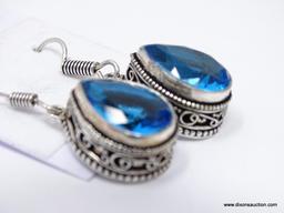 .925 TOPAZ EARRINGS; NEW 1 2/8" BEAUTIFUL, DETAILED, FACETED SWISS BLUE TOPAZ EARRINGS. SRP $ 59.00.