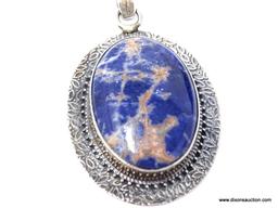 .925 AND GEMSTONE PENDANT: GORGEOUS 2" NEW LARGE AAA QUALITY DETAILED SODALITE GEMSTONE PENDANT. SRP