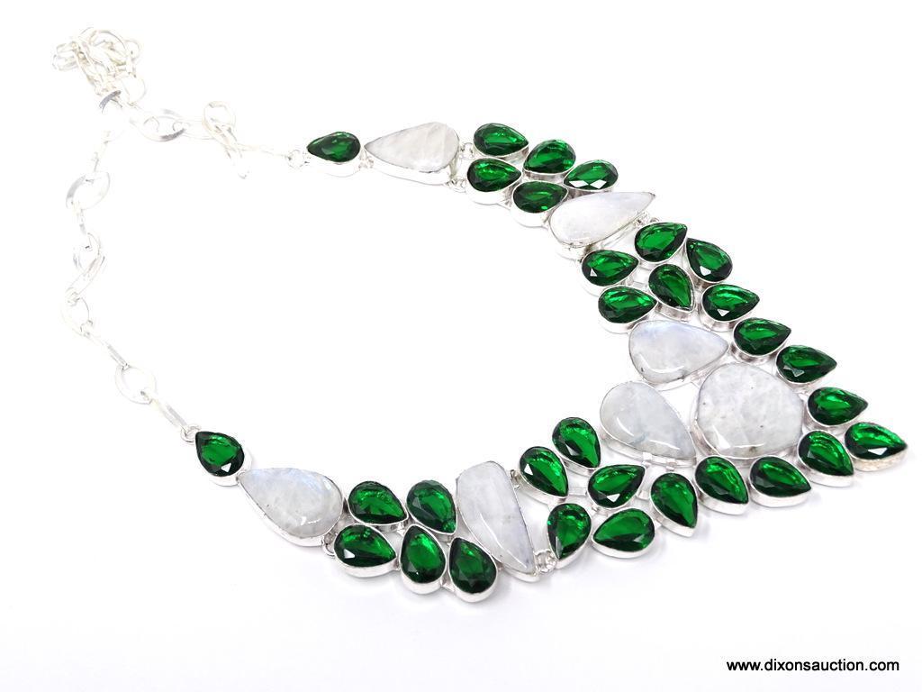 DESIGNER GEMSTONE COLLAR NECKLACE; NEW 18-22" GORGEOUS LARGE DESIGNER FACETED COLLAR NECKLACE WITH