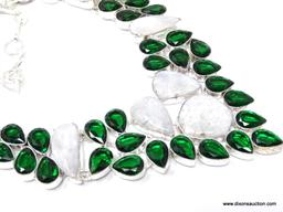DESIGNER GEMSTONE COLLAR NECKLACE; NEW 18-22" GORGEOUS LARGE DESIGNER FACETED COLLAR NECKLACE WITH