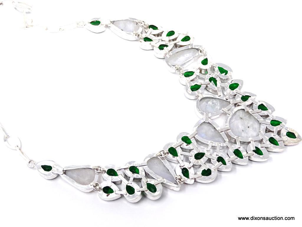 DESIGNER GEMSTONE COLLAR NECKLACE; NEW 18-22" GORGEOUS LARGE DESIGNER FACETED COLLAR NECKLACE WITH