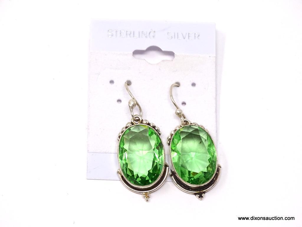 .925 LADIES GEMSTONE EARRINGS: NEW 1 1/2" GORGEOUS FACETED BURMESE PERIDOT EARRINGS. VIBRANT COLOR!