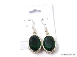 .925 STERLING SILVER LADIES EARRINGS; NEW 1 2/8" GORGEOUS DETAILED CHROME DIOPSIDE EARRINGS. MATCHES