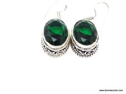 .925 STERLING SILVER LADIES EARRINGS; NEW 1 2/8" GORGEOUS DETAILED CHROME DIOPSIDE EARRINGS. MATCHES