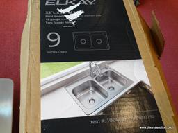 (WINDOW) ELKAY KITCHEN SINK; STAINLESS STEEL, DOUBLE-EQUAL BOWL, 2-HOLE, UNDERMOUNT KITCHEN SINK.