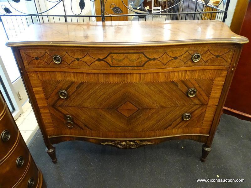 (WINDOW) FRENCH STYLE COMMODE CHEST; BEAUTIFUL CHEST OF DRAWERS WITH A SMALLER TOP DRAWER AND A 2