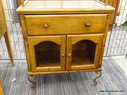 (R1) BAKER'S RACK; HAS WROUGHT IRON TOP WITH TWO WOODEN SHELVES (TOP SHELF HAS HOOKS, LOWER SHELF