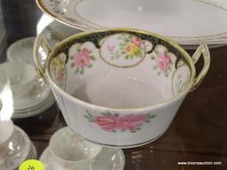 LOT OF ASSORTED DISHWARE; 6 PIECE LOT TO INCLUDE A CANDY BOWL WITH 18TH C. COURTING SCENE AND FLORAL