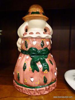 (R1) HOUSE OF LLOYD BUNNY MAID COOKIE JAR; BUNNY SHAPED COOKIE JAR, BUNNY IS WEARING DRESS AND