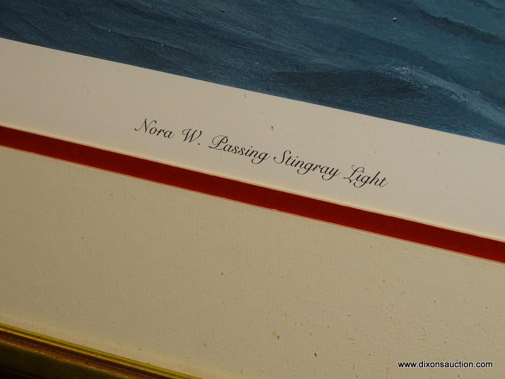 JOAN MANNELL FRAMED PRINT; "NORA W. PASSING STINGRAY LIGHT" BY JOAN MANNELL SHOWS AN OLD, RUSTING