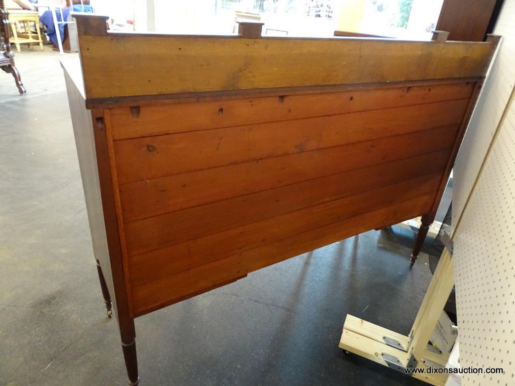 FEDERAL STYLE SIDEBOARD; BURLED WALNUT SIDEBOARD WITH A RAISED BACK, 5 TOP DRAWERS, A CABINET ON THE