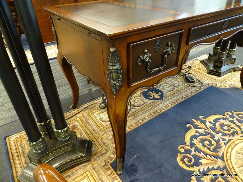 DREXEL HERITAGE WRITING DESK; REGENCE STYLE, LEATHER TOP, BUREAU WRITERS DESK WITH 3 DRAWERS, 2 PULL