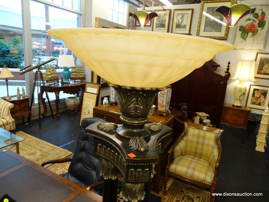 TRI TORCHIERE FLOOR LAMP; BEAUTIFUL FLOOR LAMP WITH A VENETIAN BRONZE FINISH AND LEAF DETAILING AT