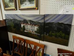 SHERRY ARTHUR 3 PANEL PAINTING OIL ON CANVAS; "THE STANLEY HOTEL SHINES" PAINTING ON CANVAS OF THE