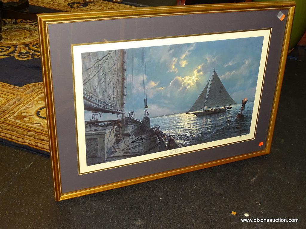 JOHN MORTON BARBER FRAMED PRINT; "NIGHT CROSSING" BY JOHN MORTON BARBER SHOWS CHESAPEAKE BAY