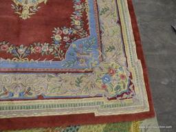 CAPEL INCORPORATED AREA RUG; EDEN STYLE, 525 RED WITH CREAM INDIAN AREA RUG WITH BLUE, GREEN AND