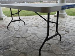 (OUT) LIFETIME 6' TABLE; WHITE PLASTIC TOP TABLE WITH GREY METAL FOLDING LEGS. MEASURES 6' X 2' 6" X