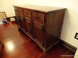 (DR) VINTAGE ETHAN ALLEN PINE BUFFET; HAS (4) UPPER DRAWERS (ONE WITH REMOVABLE DIVIDERS) & (4)