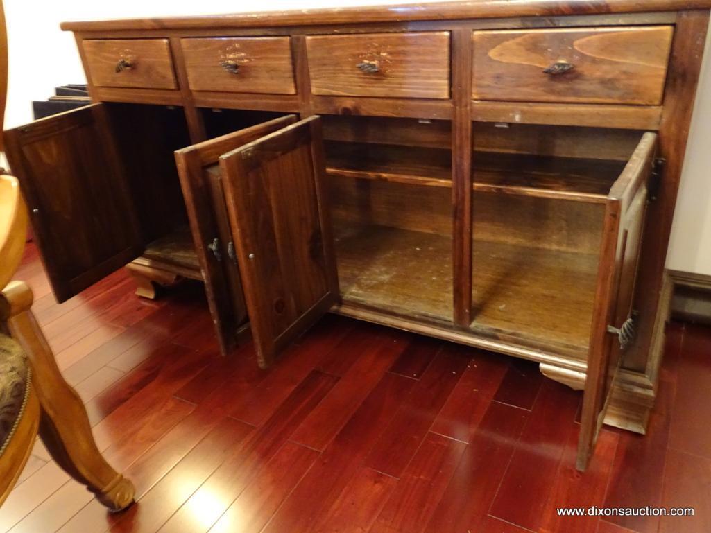 (DR) VINTAGE ETHAN ALLEN PINE BUFFET; HAS (4) UPPER DRAWERS (ONE WITH REMOVABLE DIVIDERS) & (4)