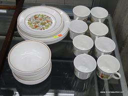 (WINDOW) SET OF CORELLE BY CORNING DISHWARE; 35 PIECE SET OF VITRELLE DISHWARE, WHITE IN COLOR.