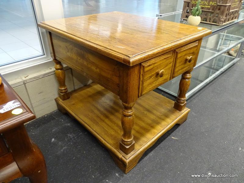 (WINDOW) HUNTLEY FURNITURE BY THOMASVILLE SIDE TABLE; WOODEN END TABLE WITH A SINGLE TOP DRAWER