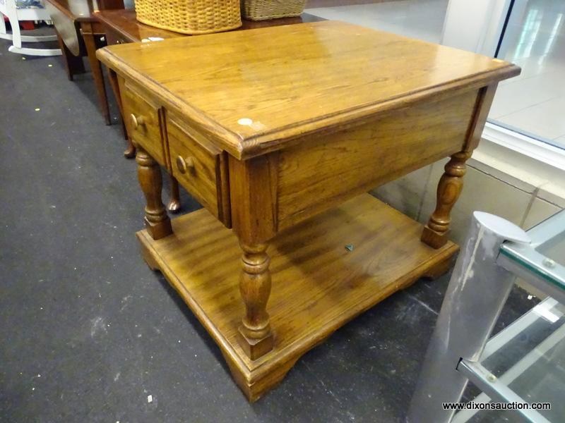 (WINDOW) HUNTLEY FURNITURE BY THOMASVILLE SIDE TABLE; WOODEN END TABLE WITH A SINGLE TOP DRAWER