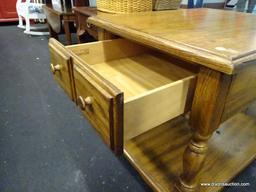 (WINDOW) HUNTLEY FURNITURE BY THOMASVILLE SIDE TABLE; WOODEN END TABLE WITH A SINGLE TOP DRAWER