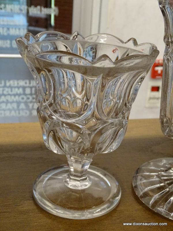 (R1) LOT OF GLASSWARE; 4 PIECE LOT OF FACETED GLASSWARE TO INCLUDE A SMALL PITCHER, A BUTTER DISH,