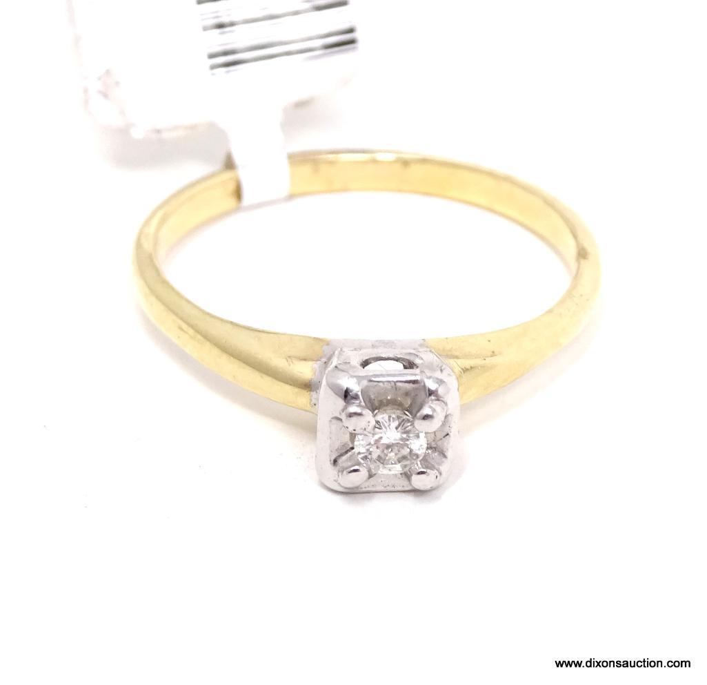 LADIES 14KT YELLOW GOLD & APPROX. .17 CTW ROUND DIAMOND ENGAGEMENT RING, RETAILS $ 899.00. SIZE 7.5