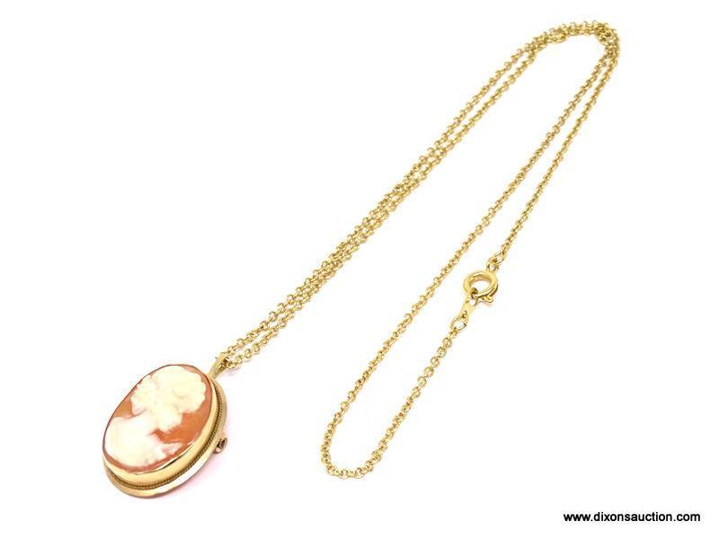 LADIES CARLA CAMEO SET; 14K YELLOW GOLD CAMEO PENDANT ON 18 IN CHAIN WITH MATCHING 14K GOLD CAMEO