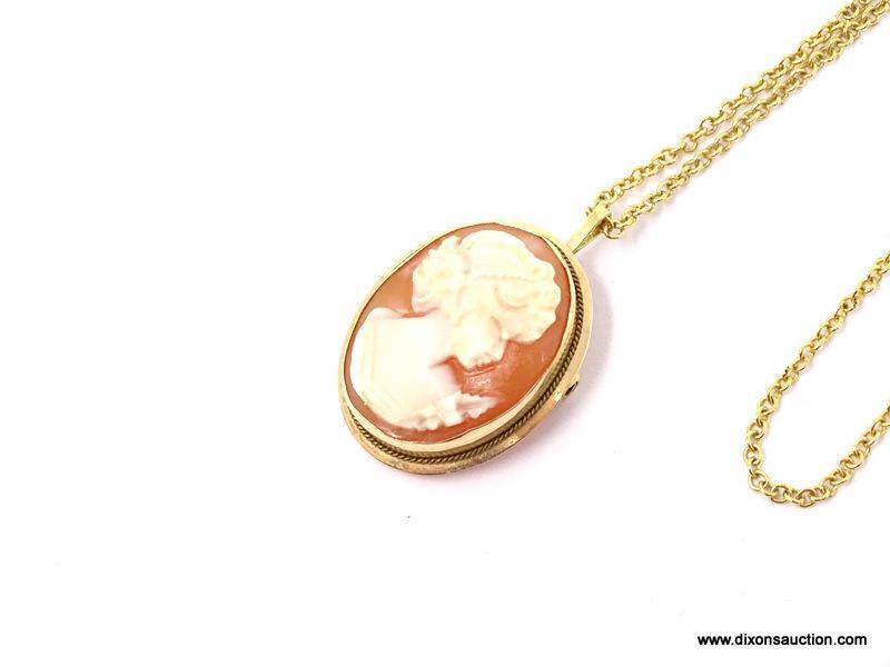 LADIES CARLA CAMEO SET; 14K YELLOW GOLD CAMEO PENDANT ON 18 IN CHAIN WITH MATCHING 14K GOLD CAMEO