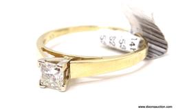 LADIES 14KT YELLOW GOLD & APPROX. .53 CTW PRINCESS CUT DIAMOND RING, RETAILS $2150.00. SIZE 8.