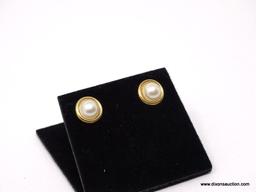 LADIES PEARL EARRINGS; 14K YELLOW GOLD AND PEARL LADIES EARRINGS.