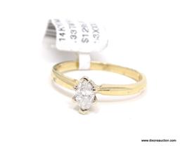 LADIES 14KT YELLOW GOLD & APPROX. .33 CTW MARQUISE CUT DIAMOND ENGAGEMENT RING, RETAILS $ 1295.00,