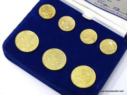 SET OF 1981 RONALD REAGAN "A GREAT NEW BEGINNING" GOLD TONE BLAZER BUTTONS. SET OF 7. COMES IN