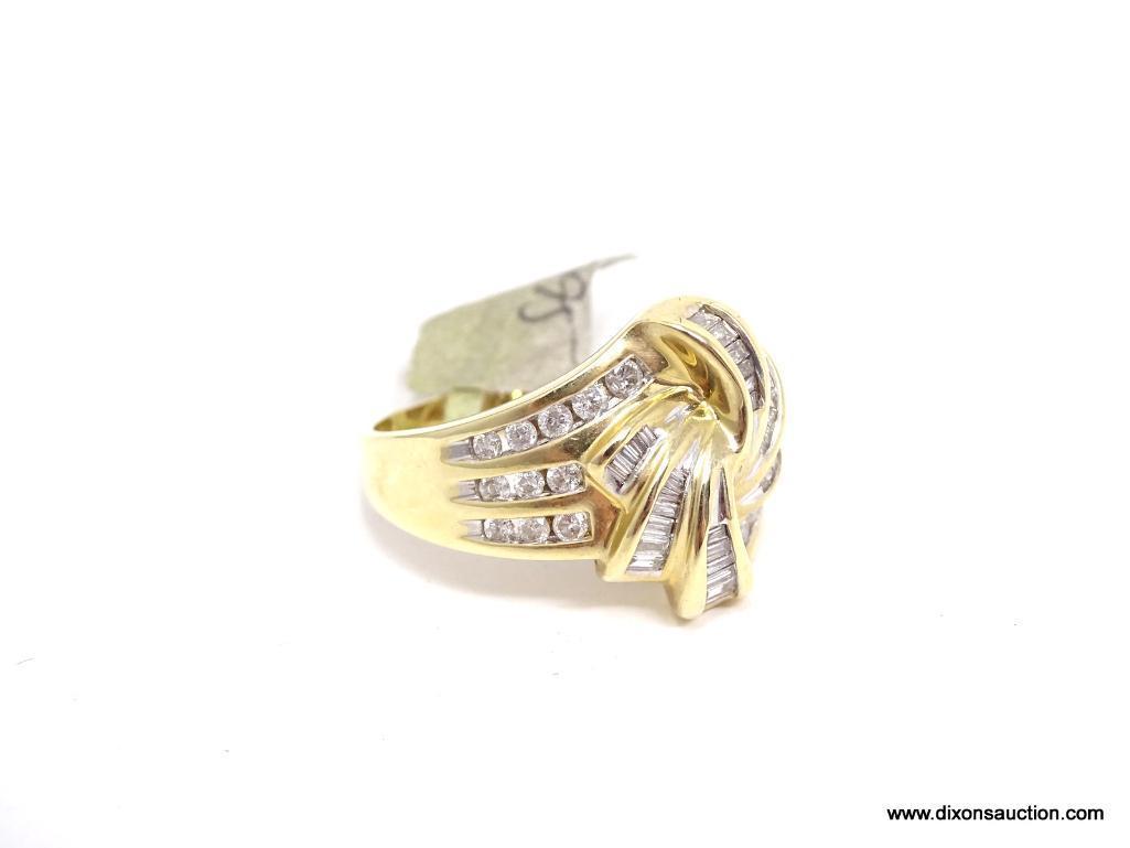 LADIES 10KT YELLOW GOLD & APPROX. 1.00CTW DIAMOND DINNER RING, RETAILS $1995.00. SIZE 7