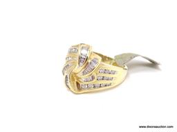 LADIES 10KT YELLOW GOLD & APPROX. 1.00CTW DIAMOND DINNER RING, RETAILS $1995.00. SIZE 7