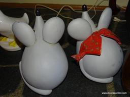 (FOYER) ANIMAL FIGURES; 4 CERAMIC ANIMAL FIGURES- 2 MICE- 7 IN, DUCK-8 IN AND A RABBIT- 13 IN