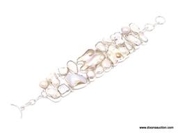 .925 RIVER PEARL BRACELET; NEW STAMPED .925 AAA QUALITY, GORGEOUS WIDE 6-8" WHITE RIVER PEARL